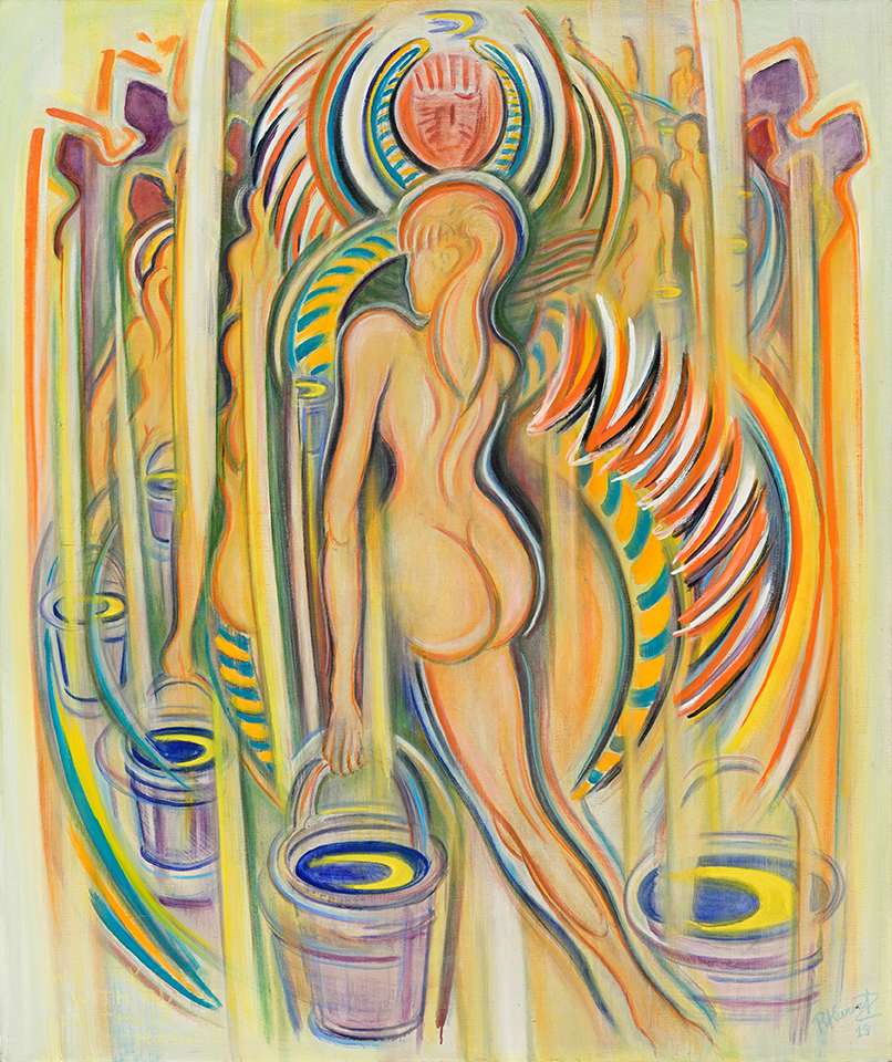 Raoul Kurvitz "Twnety girls with buckets in their hands" 168 X 200 cm. Oil on canvas. 2021 a. Repro: Stansilav Stephasko